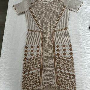 Geometric Patterned Dress - Brown and Cream- Ronny Kobo designer